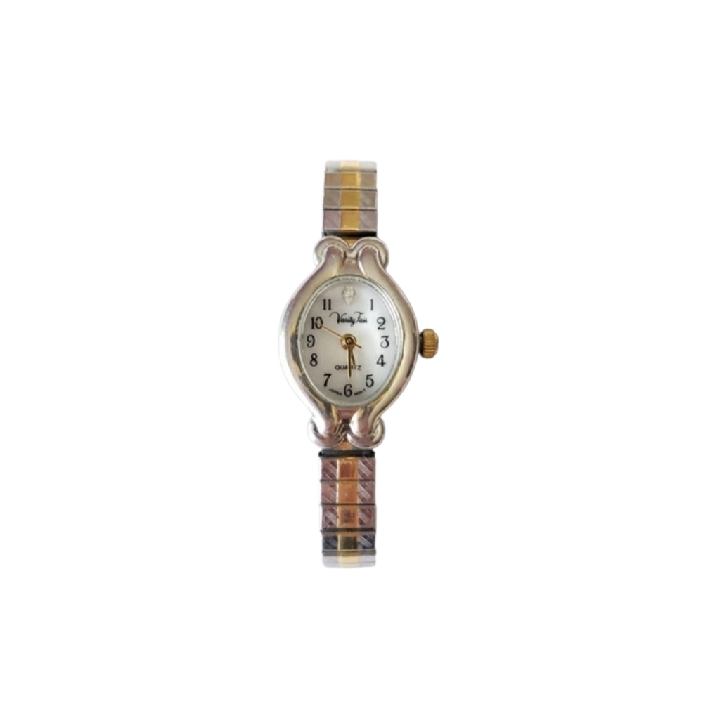 Vanity Fair Diamond Two Tone Quartz Analog Women's Watch Sz. 6" New Battery